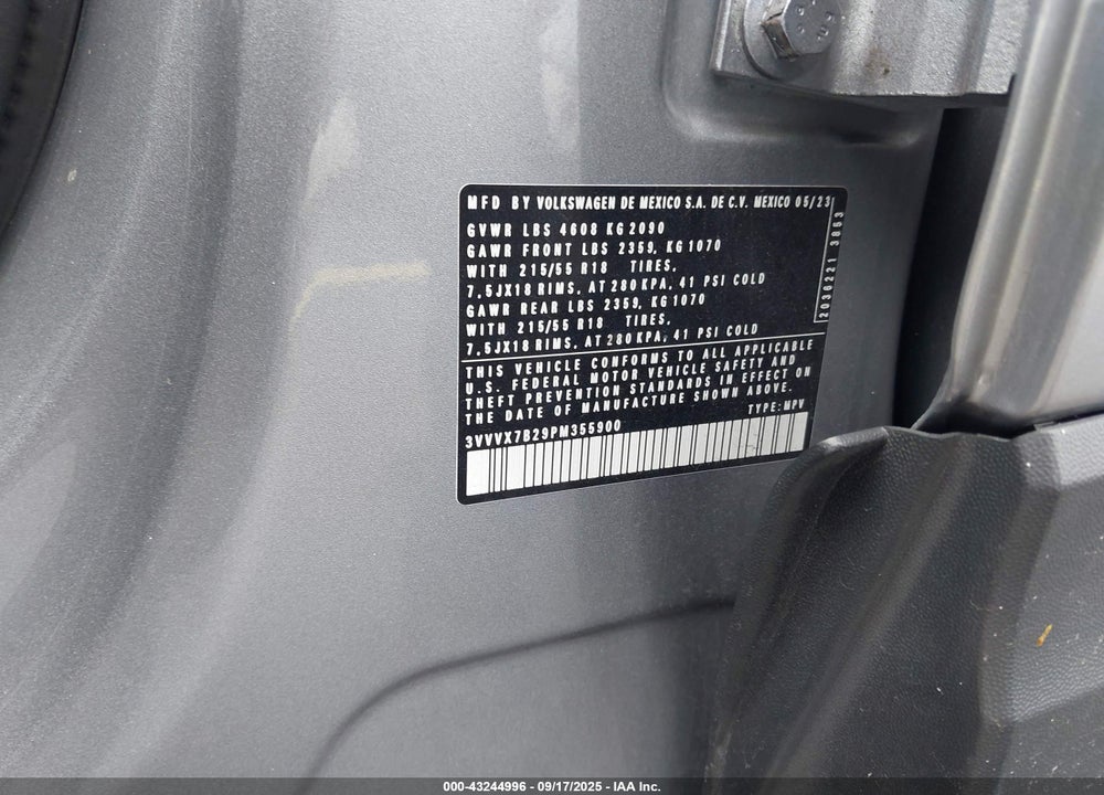 2023 VOLKSWAGEN TAOS 1.5T SE VIN: 3VVVX7B29PM355900