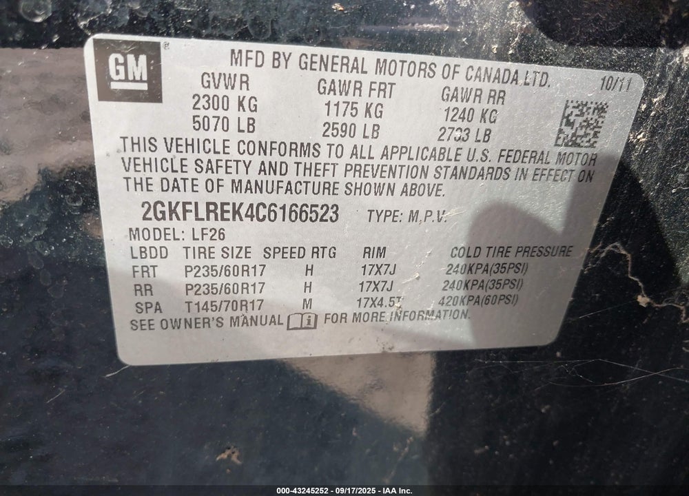 2012 GMC TERRAIN VIN: 2GKFLREK4C6166523