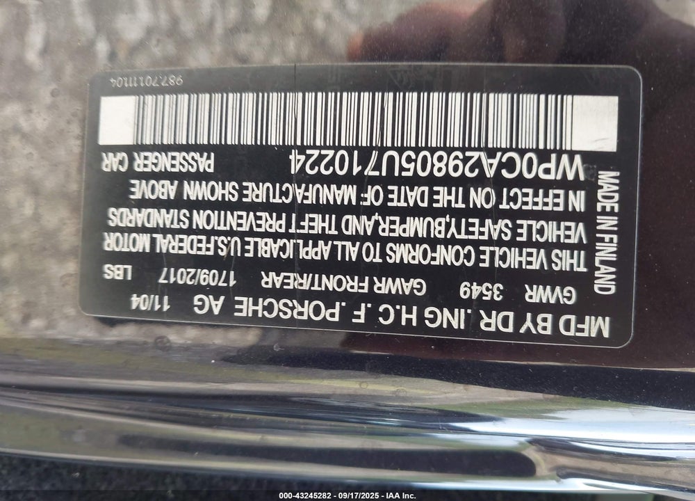 2005 PORSCHE BOXSTER VIN: WP0CA29805U710224