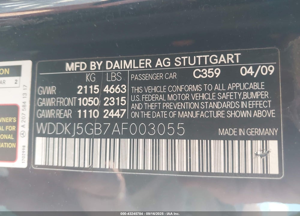 2010 MERCEDES-BENZ E-CLASS VIN: WDDKJ5GB7AF003055