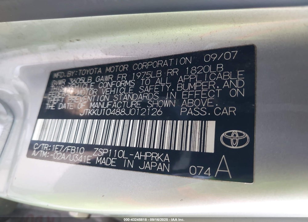 2008 SCION XD VIN: JTKKU10488J012126