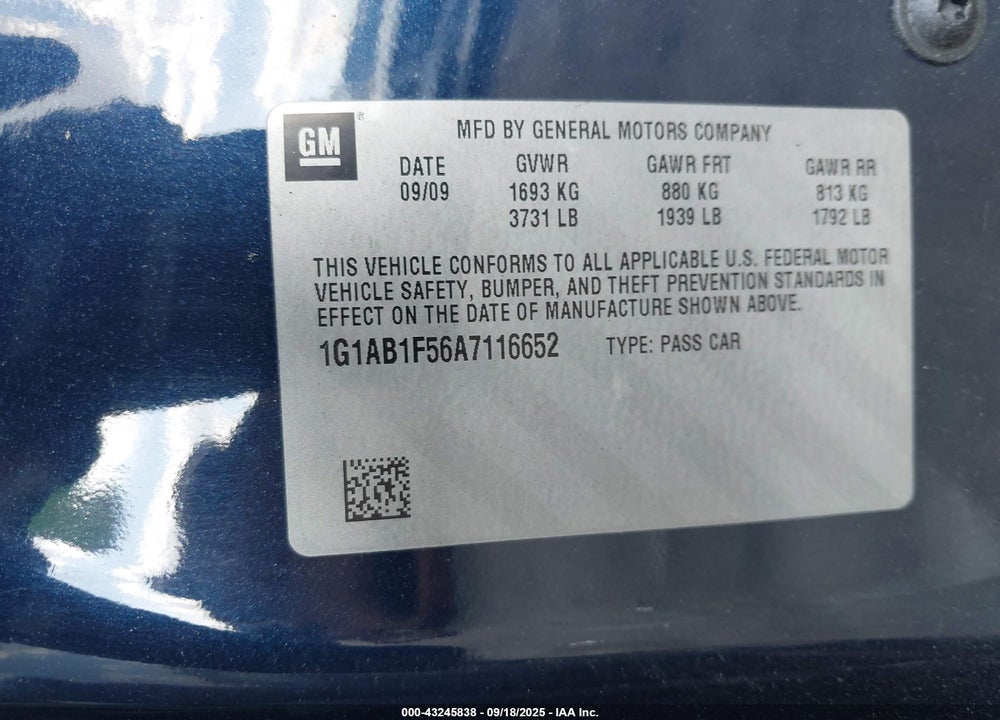 2010 CHEVROLET COBALT LS VIN: 1G1AB1F56A7116652