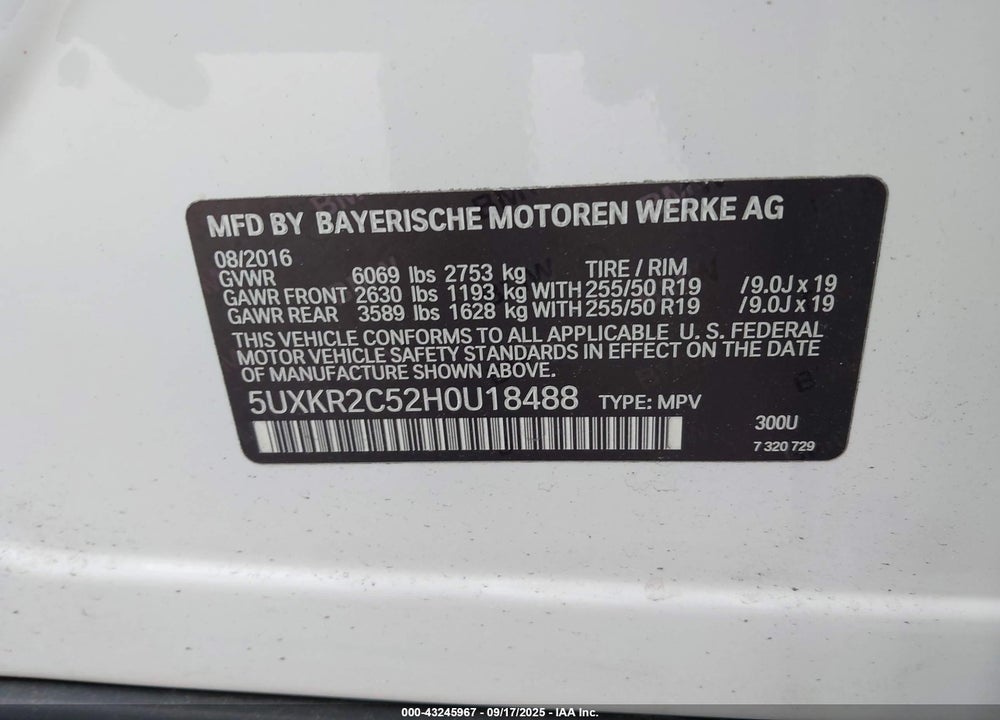 2017 BMW X5 SDRIVE35I VIN: 5UXKR2C52H0U18488