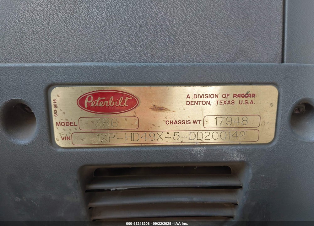 2013 PETERBILT 386 VIN: 1XPHD49X5DD200142
