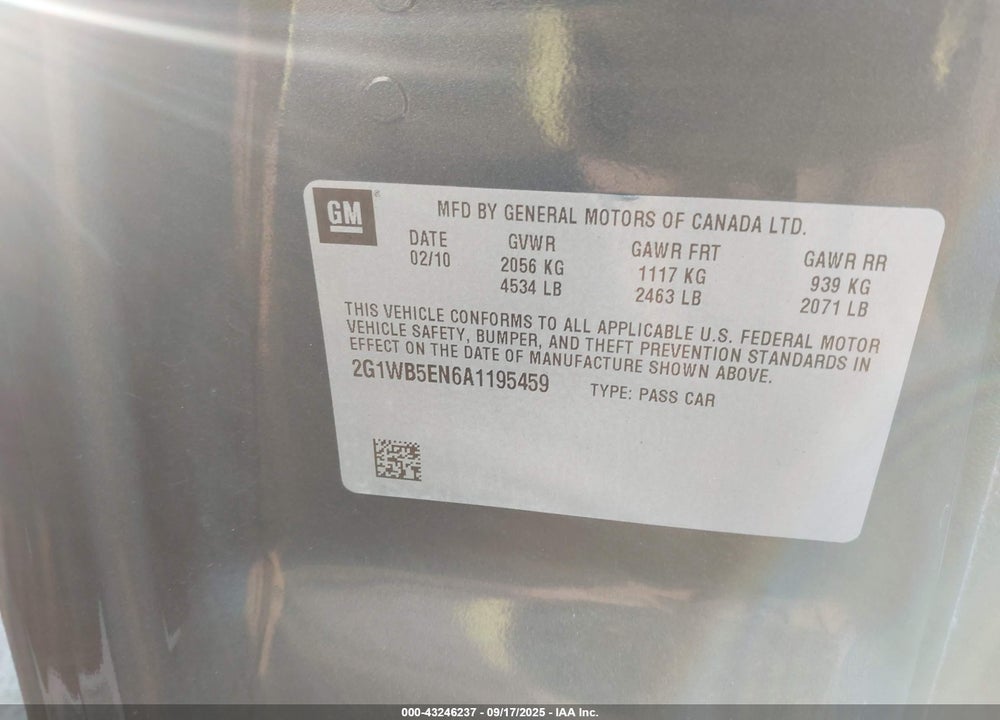 2010 CHEVROLET IMPALA LT VIN: 2G1WB5EN6A1195459