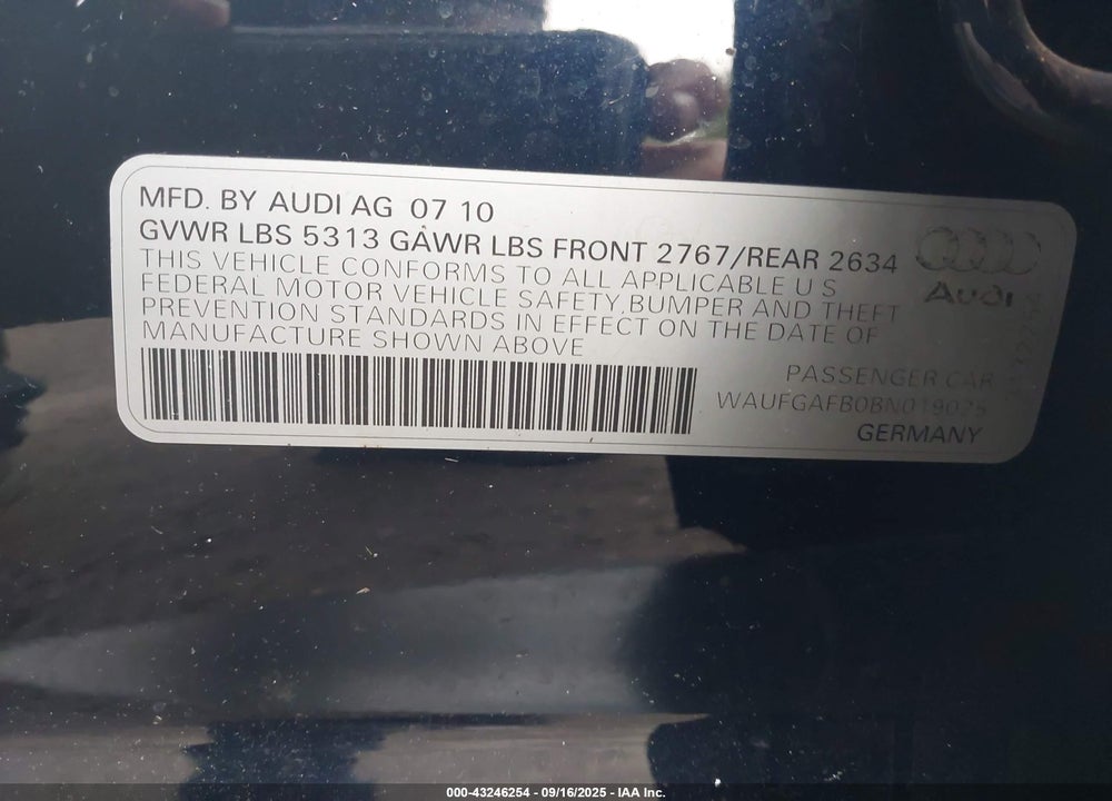 2011 AUDI A6 VIN: WAUFGAFB0BN019025