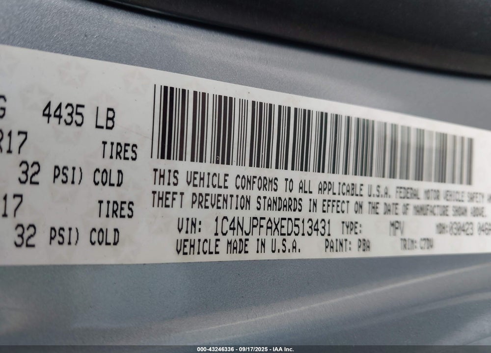 2014 JEEP PATRIOT VIN: 1C4NJPFAXED513431