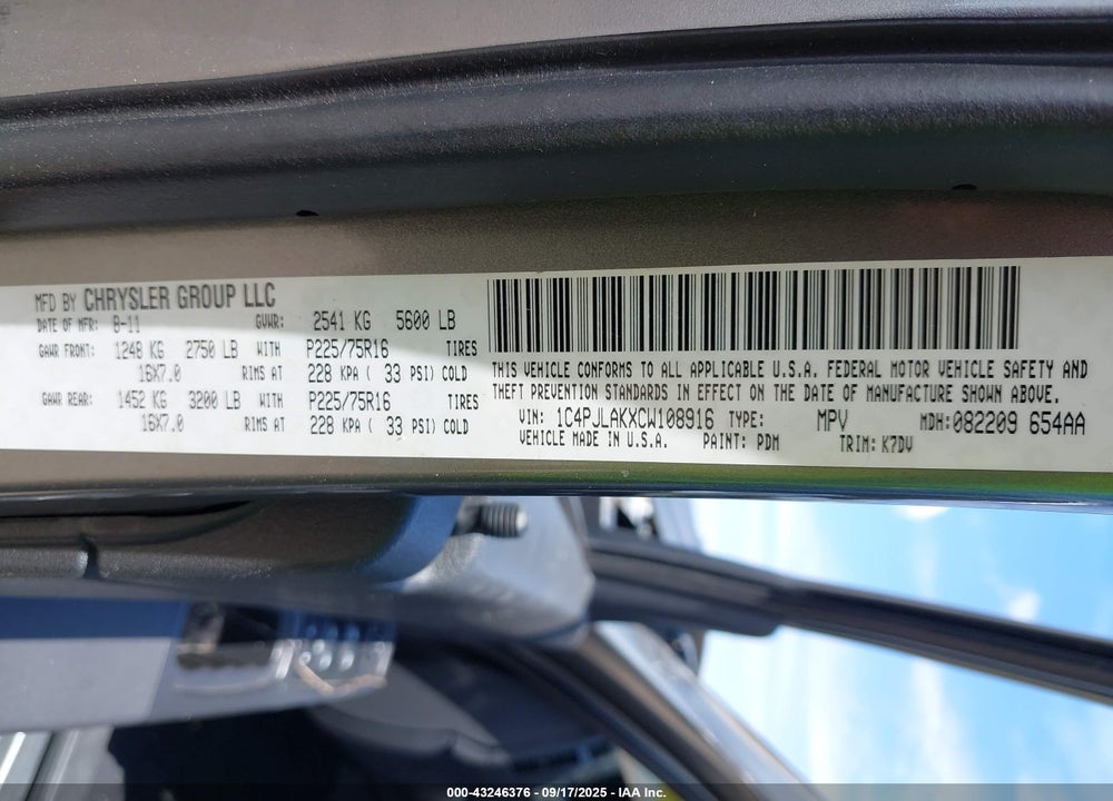 2012 JEEP LIBERTY SPORT VIN: 1C4PJLAKXCW108916