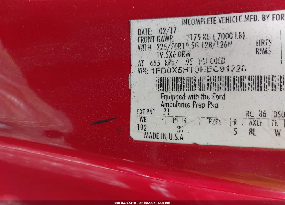 2017 FORD F-550 CHASSIS XLT VIN: 1FD0X5HT0HEC91228