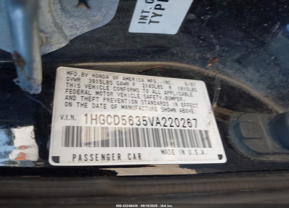1997 HONDA ACCORD LX VIN: 1HGCD5635VA220267