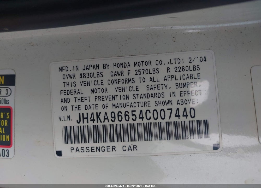 2004 ACURA RL 3.5 VIN: JH4KA96654C007440
