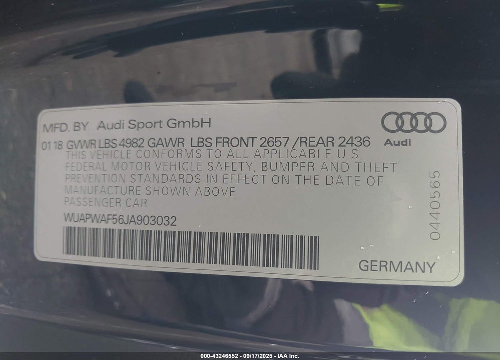 2018 AUDI RS 5 2.9T VIN: WUAPWAF56JA903032