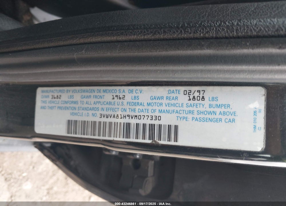 1997 VOLKSWAGEN JETTA GT VIN: 3VWVA81H9VM077330
