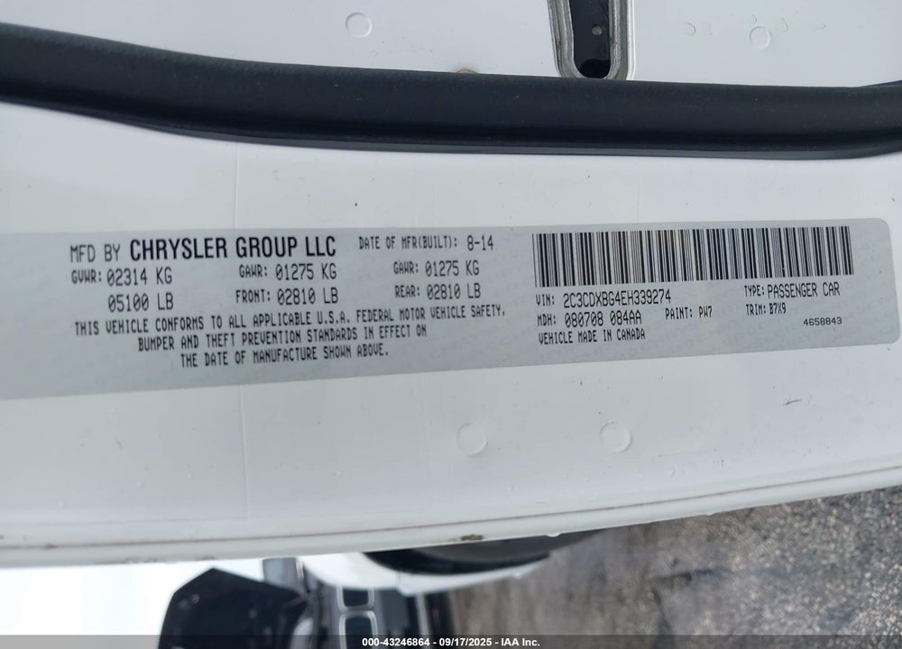 2014 DODGE CHARGER VIN: 2C3CDXBG4EH339274