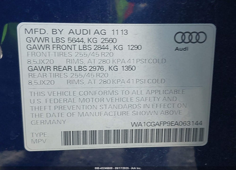 2014 AUDI SQ5 VIN: WA1CGAFP9EA063144