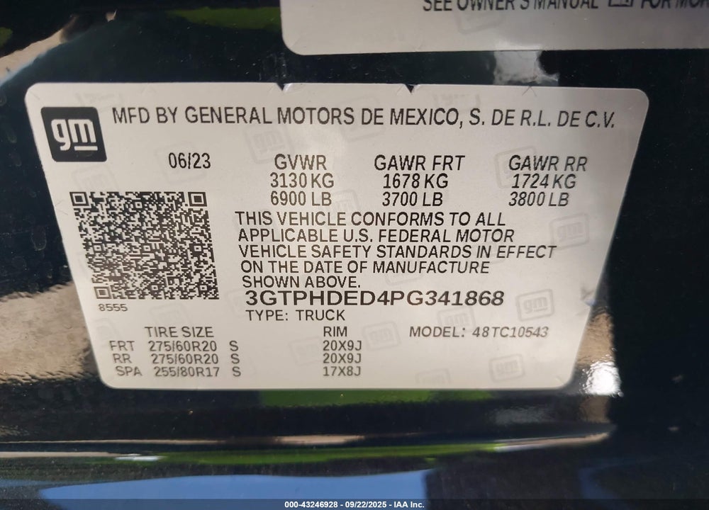2023 GMC SIERRA 1500 2WD SHORT BOX SLT VIN: 3GTPHDED4PG341868