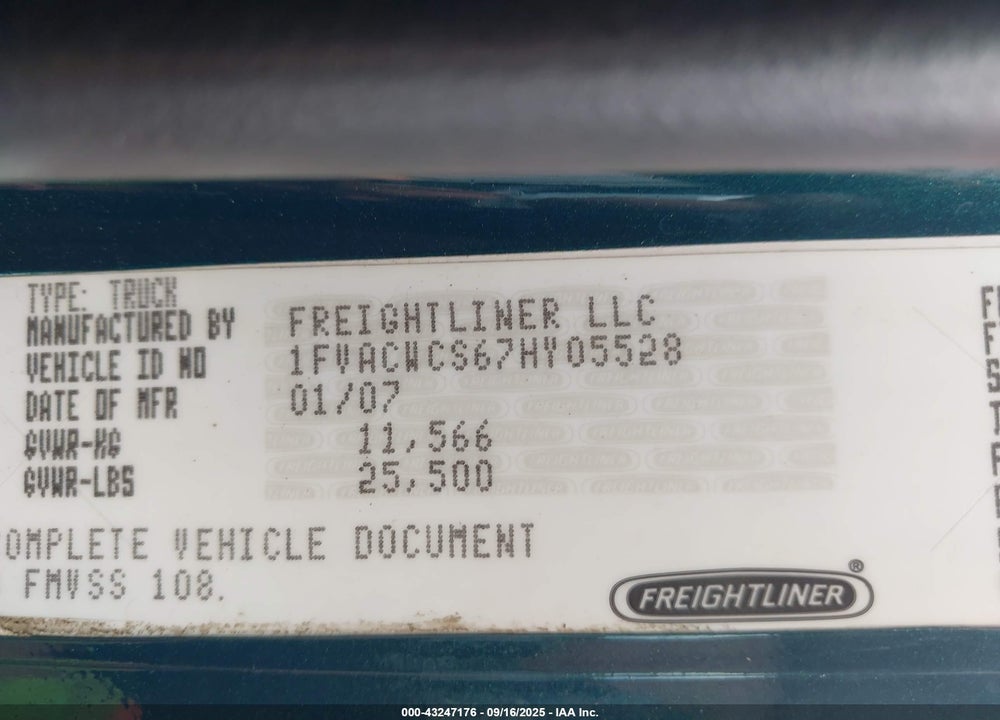 2007 FREIGHTLINER M2 106 MEDIUM DUTY VIN: 1FVACWCS67HY05528