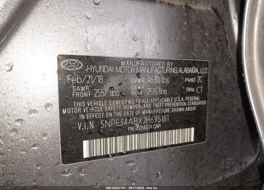 2018 HYUNDAI SONATA VIN: 5NPE34ABXJH695161