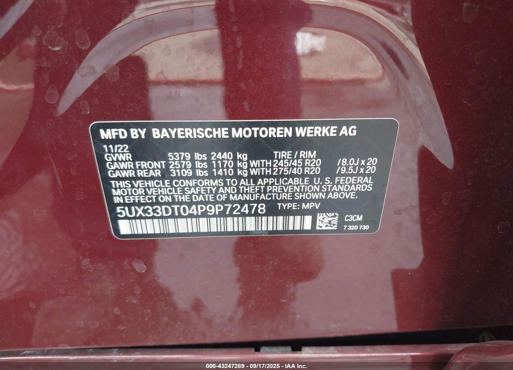 2023 BMW X4 VIN: 5UX33DT04P9P72478