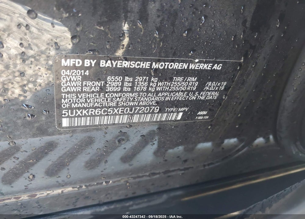 2014 BMW X5 VIN: 5UXKR6C5XE0J72079