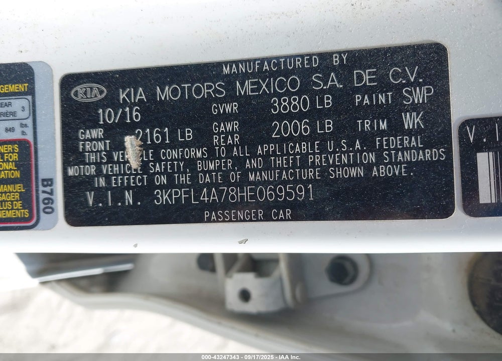2017 KIA FORTE VIN: 3KPFL4A78HE069591