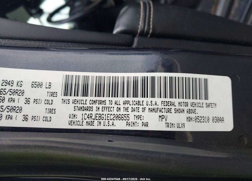 2014 JEEP GRAND CHEROKEE VIN: 1C4RJEBG1EC206655