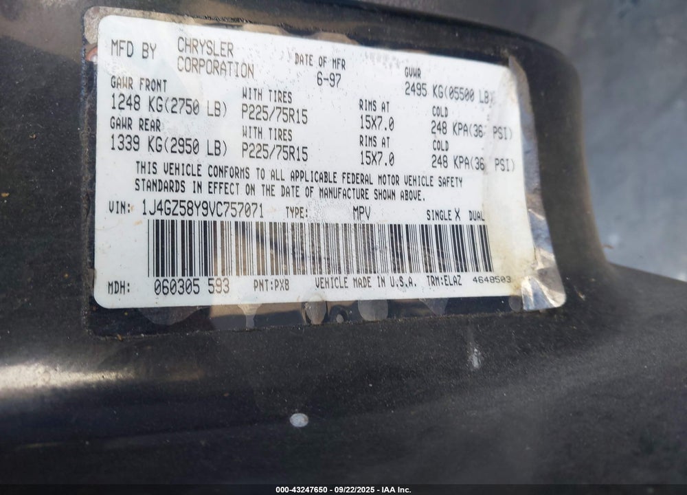 1997 JEEP GRAND CHEROKEE LAREDO/TSI VIN: 1J4GZ58Y9VC757071