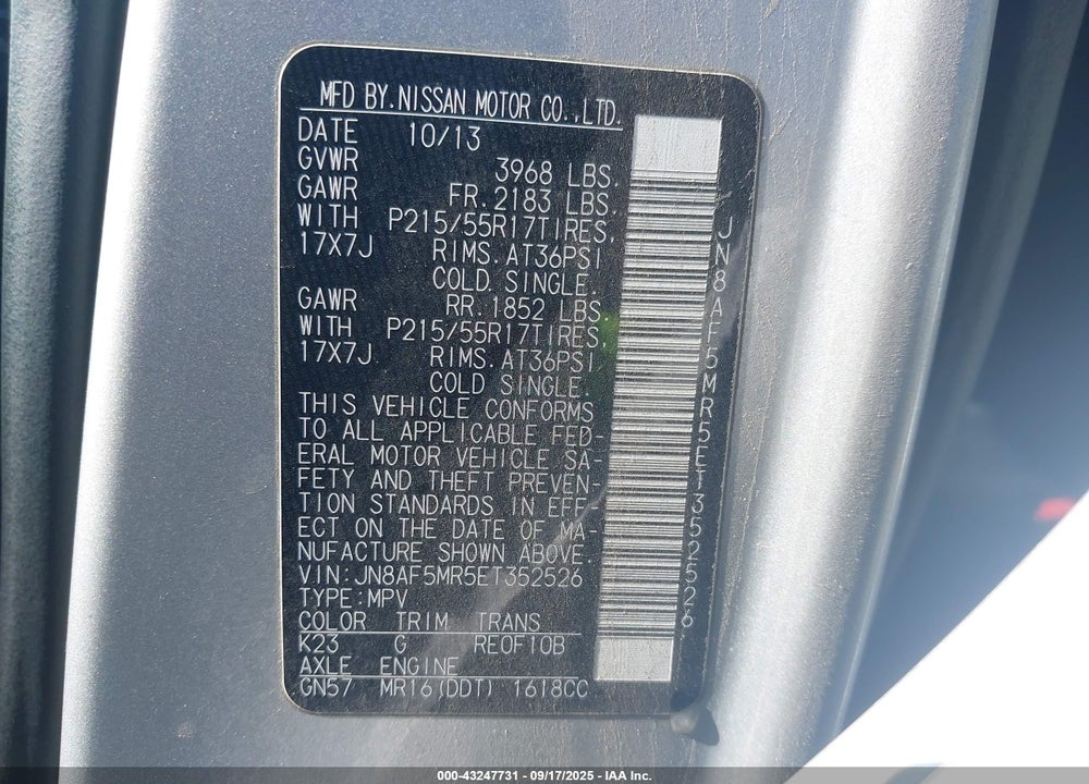 2014 NISSAN JUKE SV VIN: JN8AF5MR5ET352526