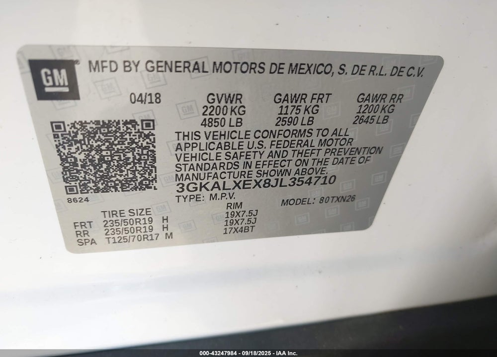 2018 GMC TERRAIN VIN: 3GKALXEX8JL354710