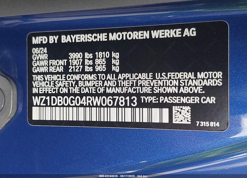 2024 TOYOTA GR SUPRA 3.0 PREMIUM VIN: WZ1DB0G04RW067813
