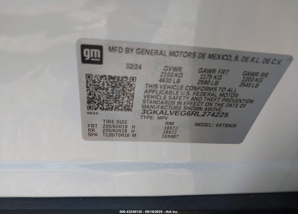2024 GMC TERRAIN AWD SLT VIN: 3GKALVEG6RL274225