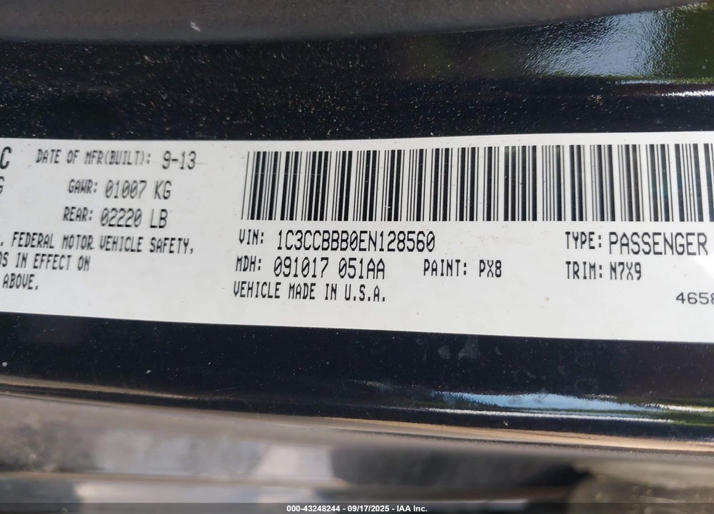 2014 CHRYSLER 200 VIN: 1C3CCBBB0EN128560