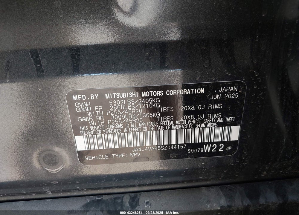 2025 MITSUBISHI OUTLANDER SE 2.5 S-AWC/TRAIL EDITION S-AWC VIN: JA4J4VA85SZ044157