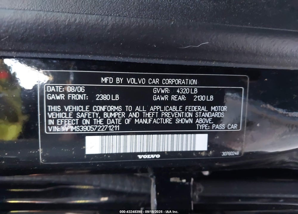 2007 VOLVO S40 VIN: YV1MS390572271211