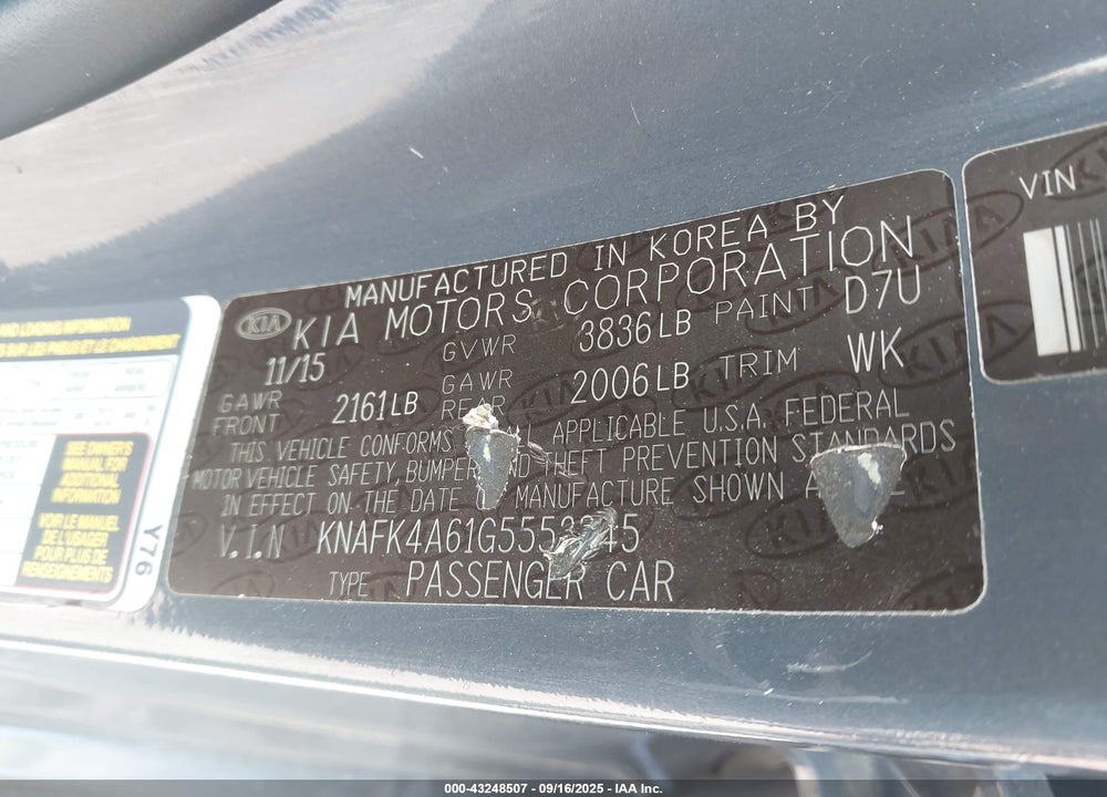 2016 KIA FORTE VIN: KNAFK4A61G5553345