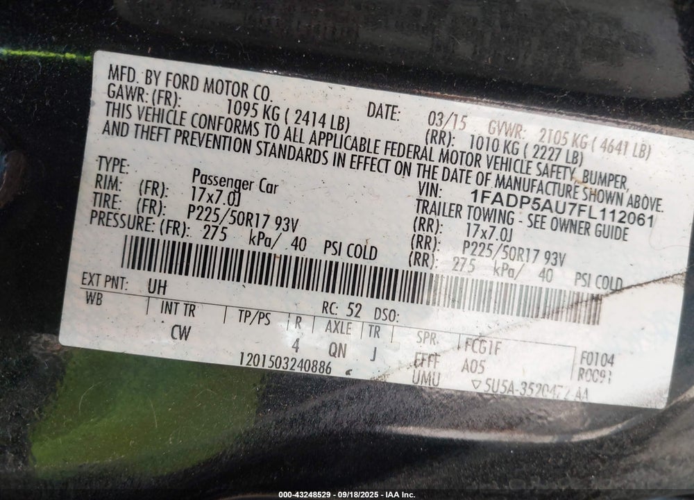 2015 FORD C-MAX VIN: 1FADP5AU7FL112061
