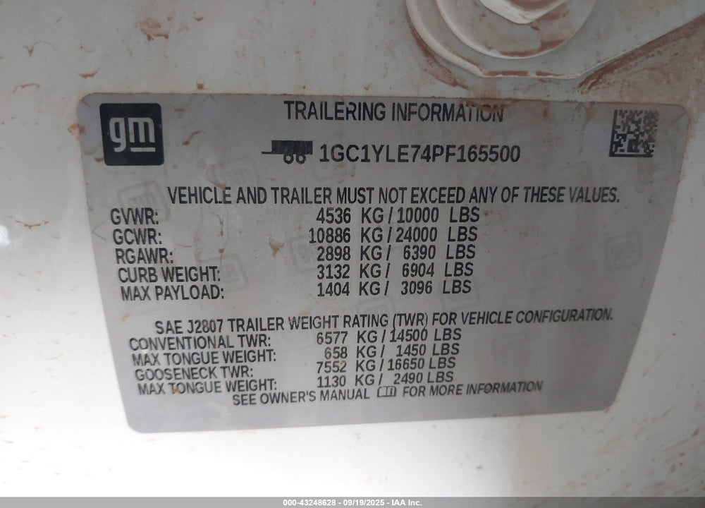 2023 CHEVROLET SILVERADO 2500 VIN: 1GC1YLE74PF165500