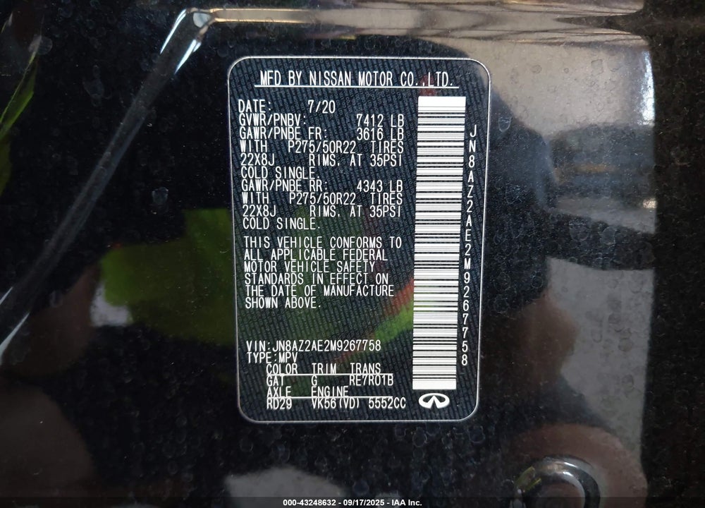 2021 INFINITI QX80 VIN: JN8AZ2AE2M9267758