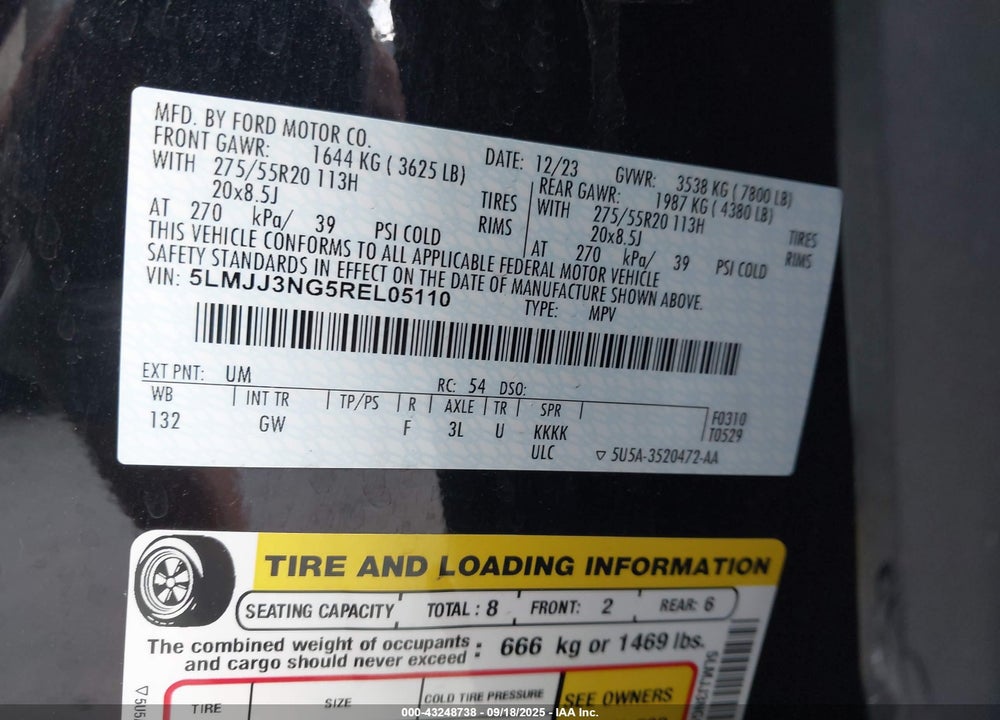 2024 LINCOLN NAVIGATOR VIN: 5LMJJ3NG5REL05110