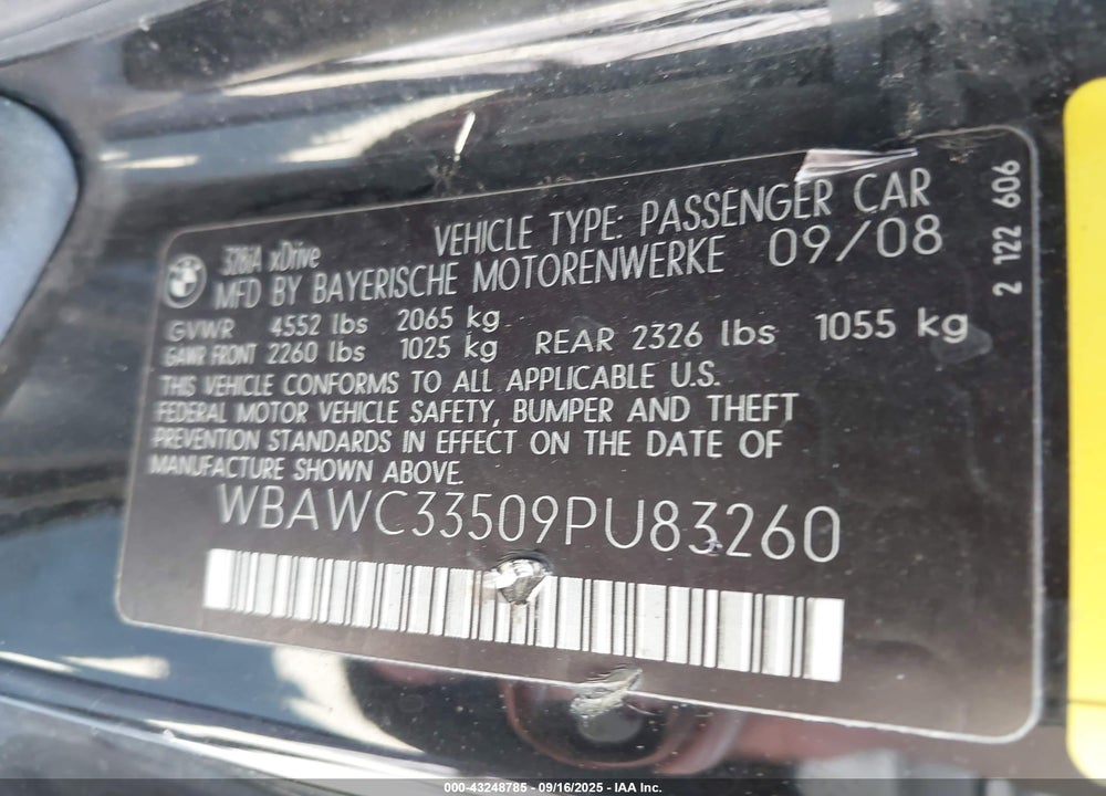 2009 BMW 328I XDRIVE VIN: WBAWC33509PU83260