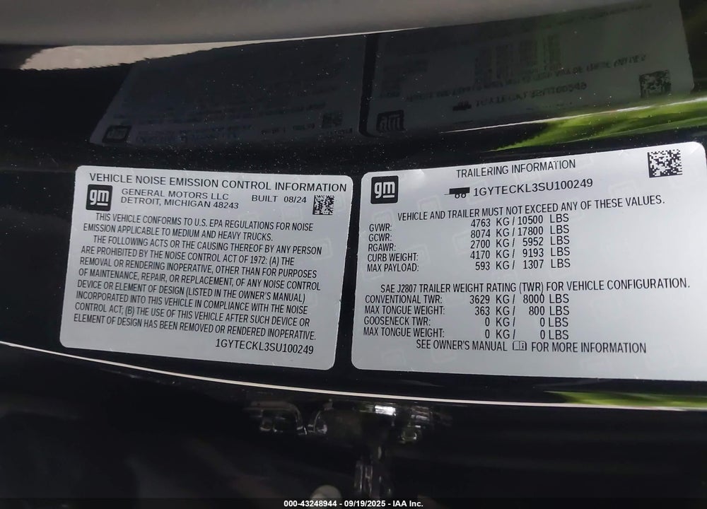 2025 CADILLAC ESCALADE IQ VIN: 1GYTECKL3SU100249