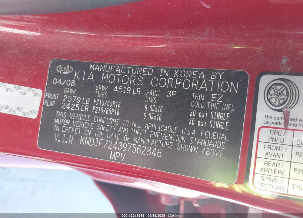 2009 KIA SPORTAGE LX VIN: KNDJF724397562846