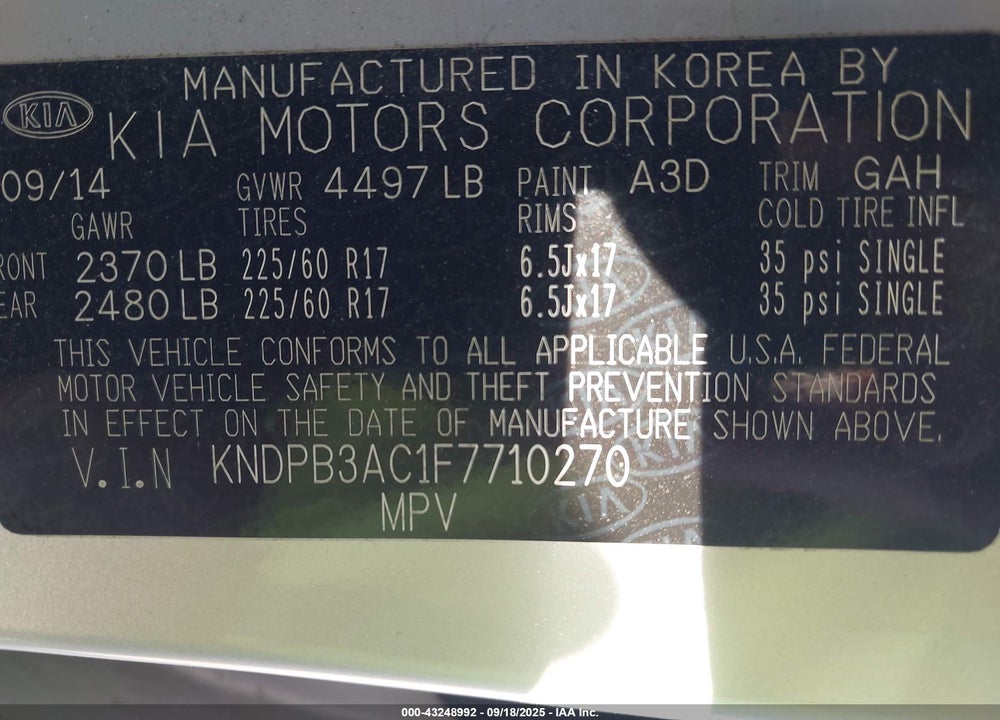 2015 KIA SPORTAGE VIN: KNDPB3AC1F7710270