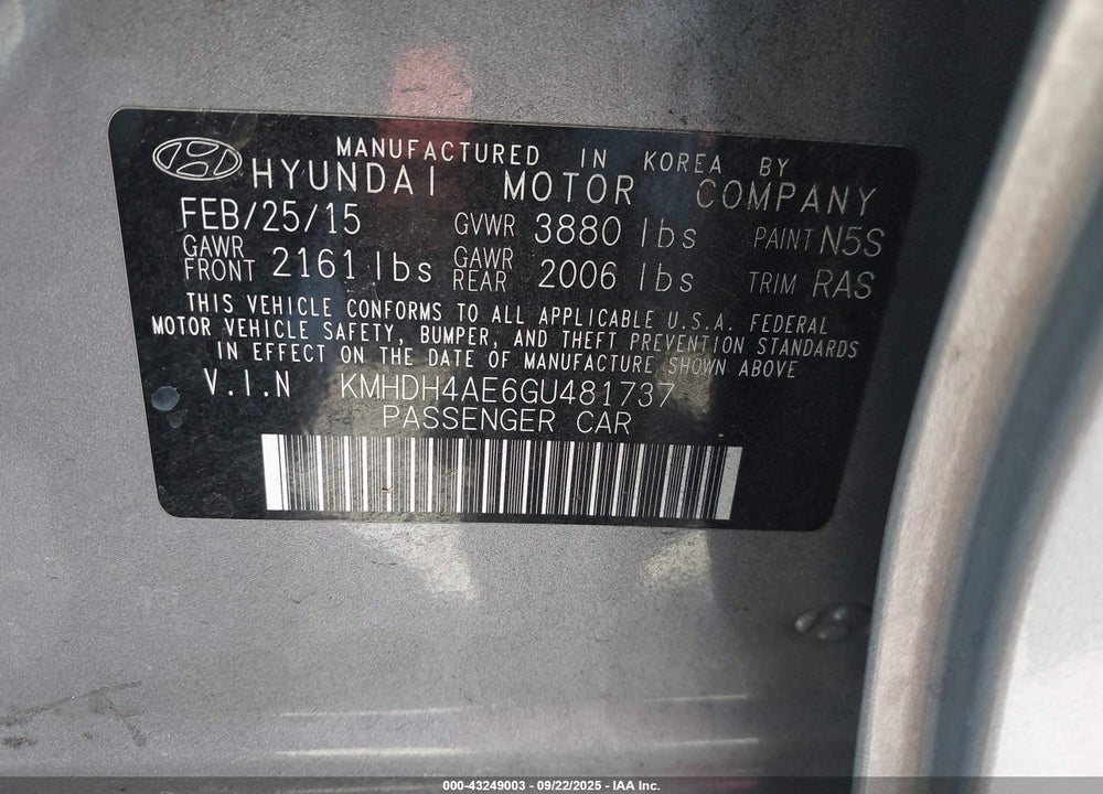 2016 HYUNDAI ELANTRA VIN: KMHDH4AE6GU481737