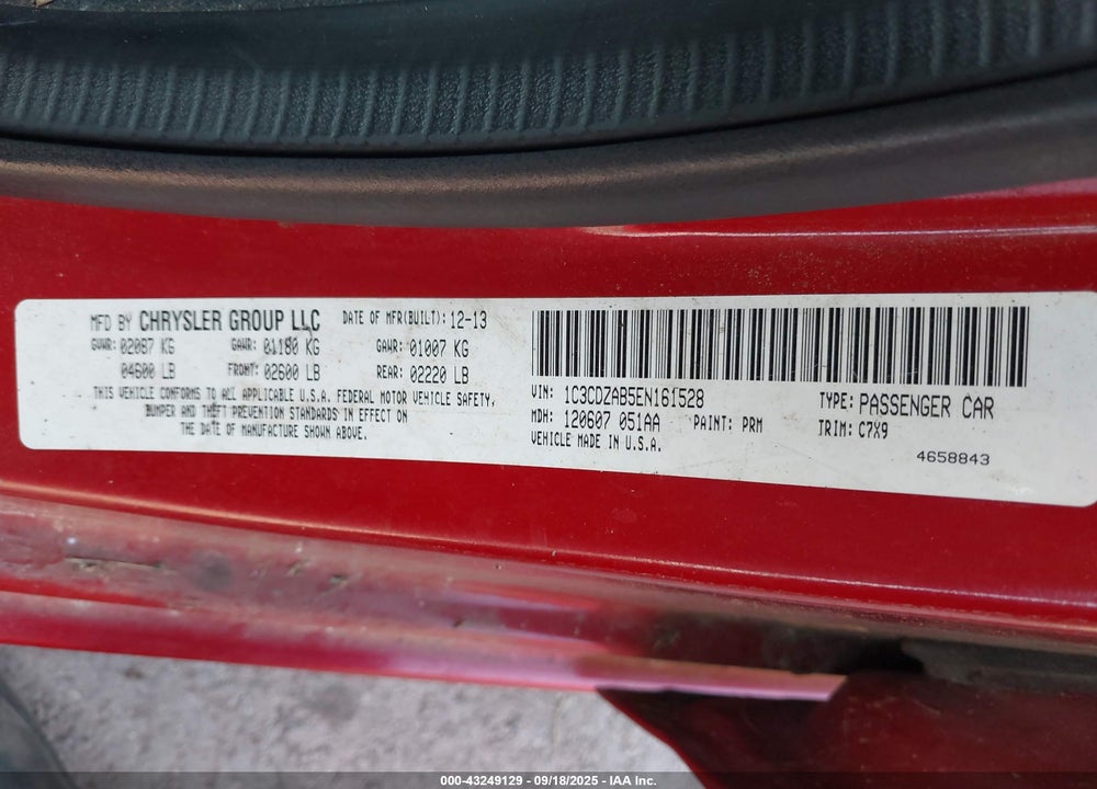 2014 DODGE AVENGER VIN: 1C3CDZAB5EN161528