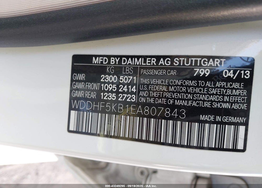 2014 MERCEDES-BENZ E 350 VIN: WDDHF5KB1EA807843