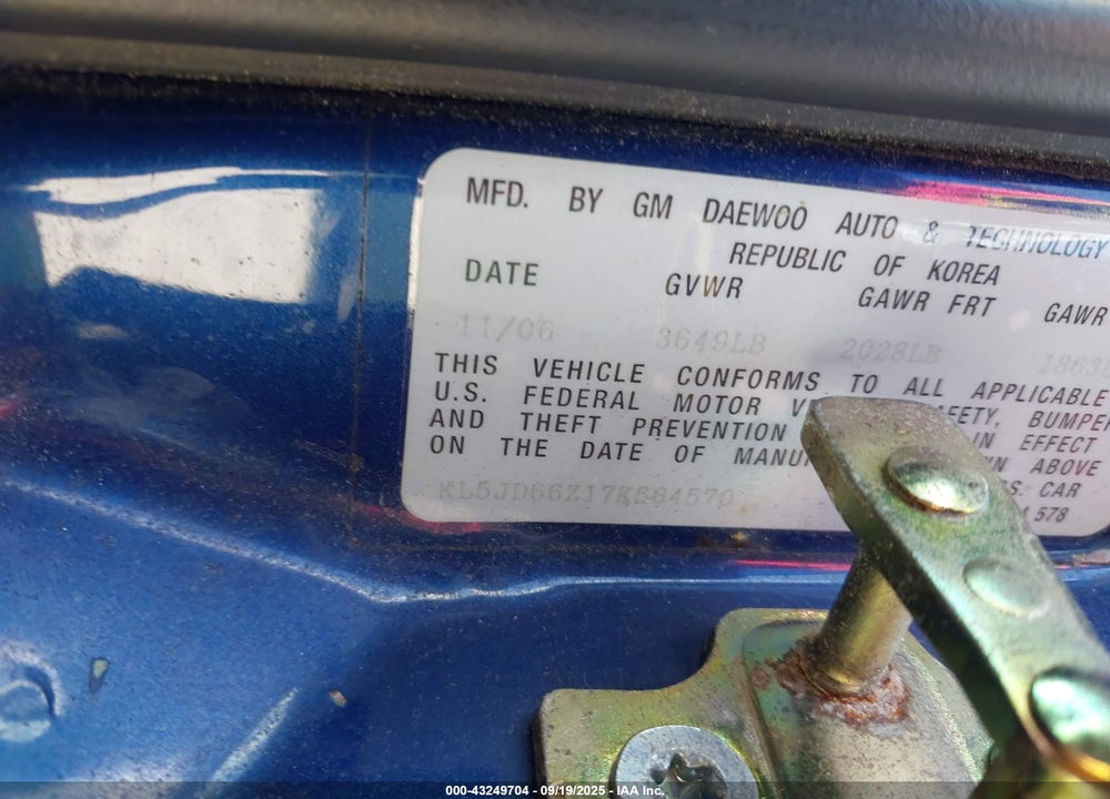 2007 SUZUKI RENO VIN: KL5JD66Z17K564570