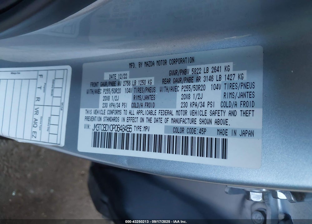 2023 MAZDA CX-9 GRAND TOURING VIN: JM3TCBDY0P0648455