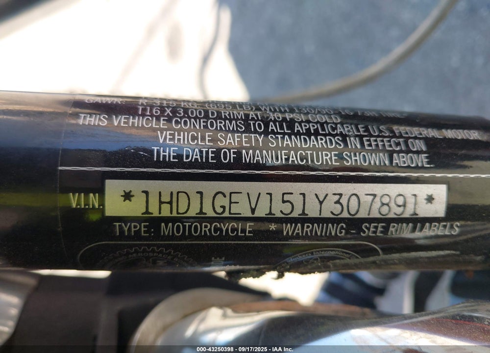 2001 HARLEY-DAVIDSON FXDWG VIN: 1HD1GEV151Y307891
