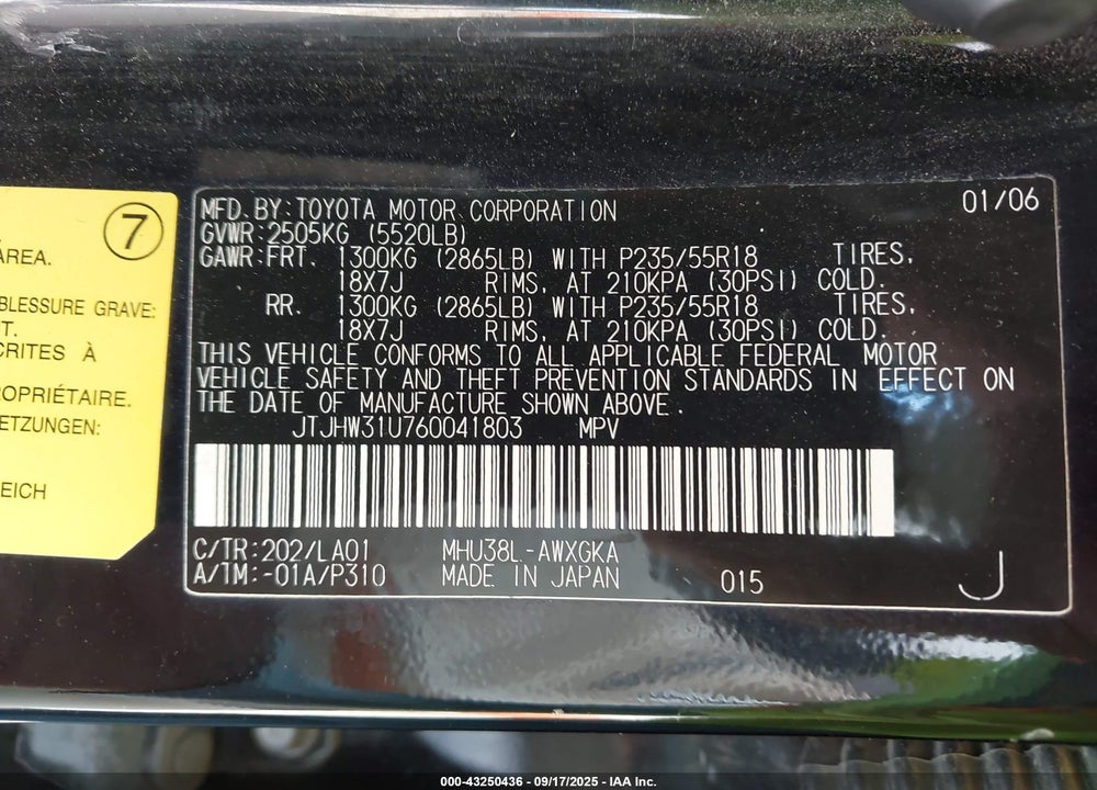 2006 LEXUS RX 400H VIN: JTJHW31U760041803